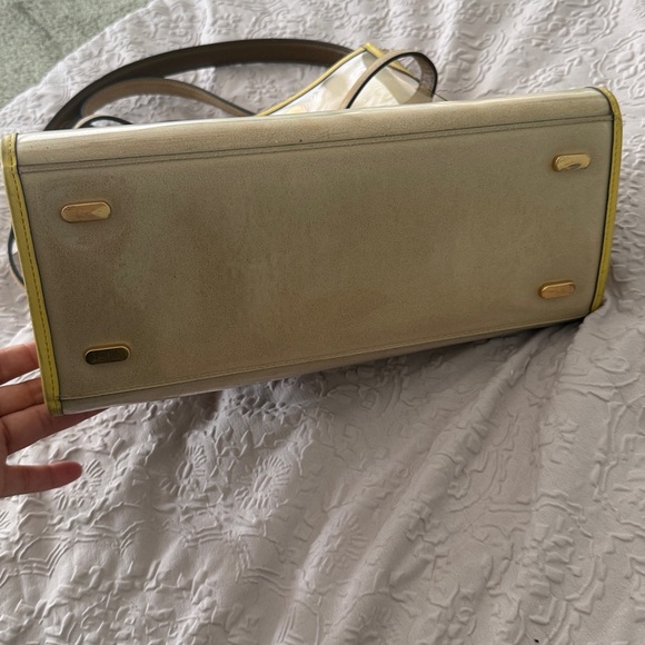 Tory Burch Lee Radziwill Raincoat Double Leather Bag Satchel Beige Yellow Bag - Picture 10 of 17